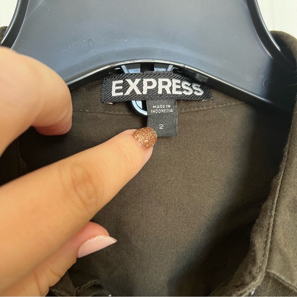 Olive Green Long Sleeve Button Up Pockets Dress - Picture 3 of 8